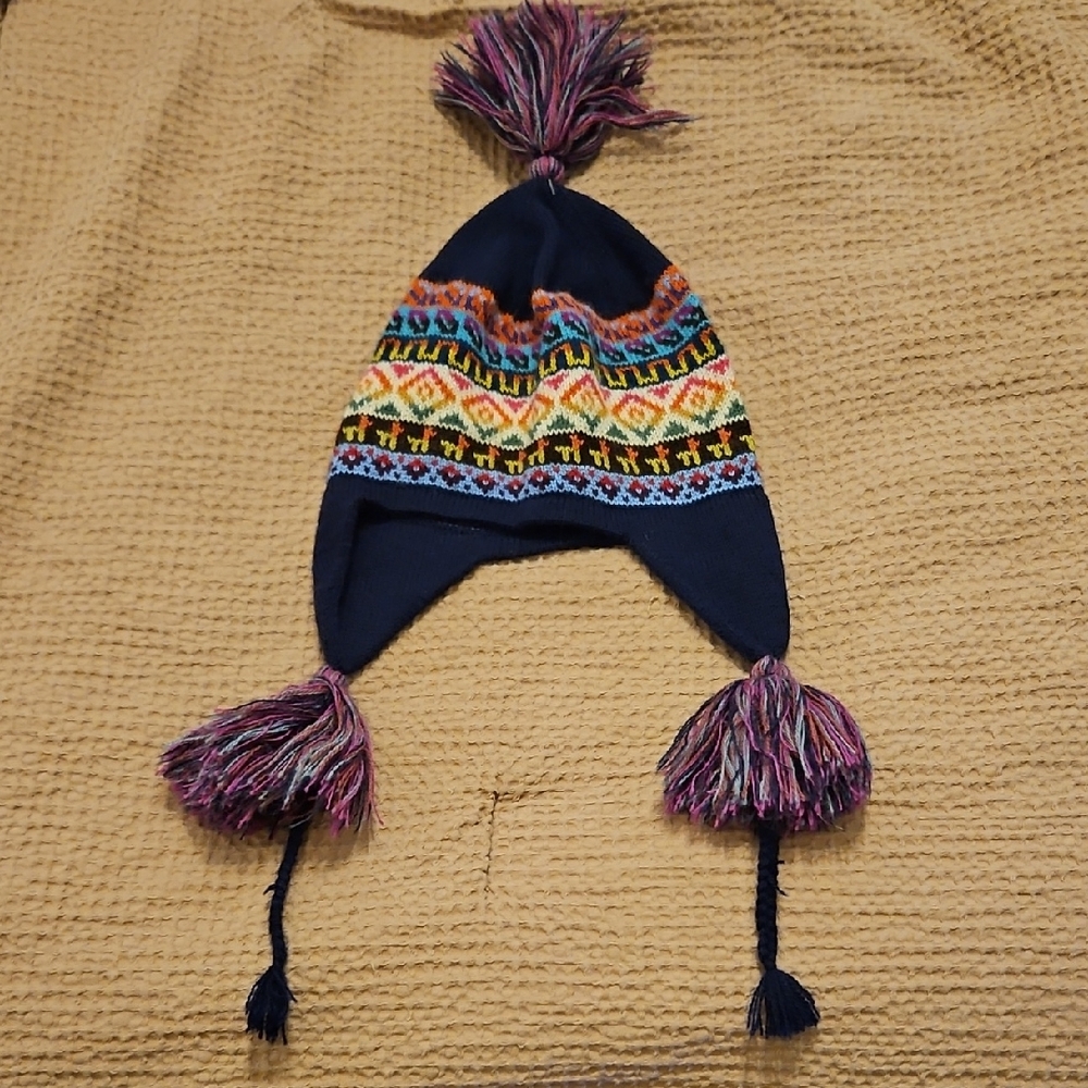 Vibrant Patterned Kids Hat with Tassels